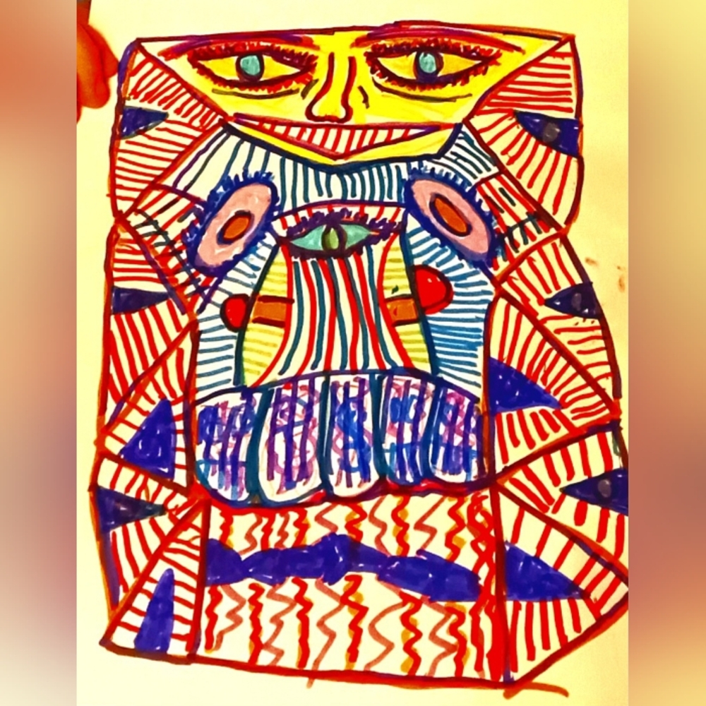 Abstract Multicolor Art Print 14x11 Original Sketch FACE OF THE FUTURE